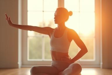 Person doing gentle morning stretches in a bright room